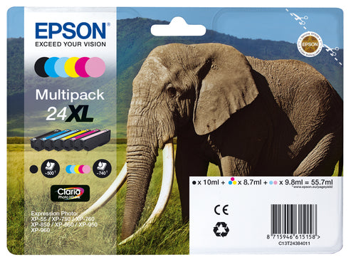 Epson Elephant Multipack 6-colours 24XL Claria Photo HD Ink Epson Elephant Multipack 6-colours 24XL Claria Photo HD Ink